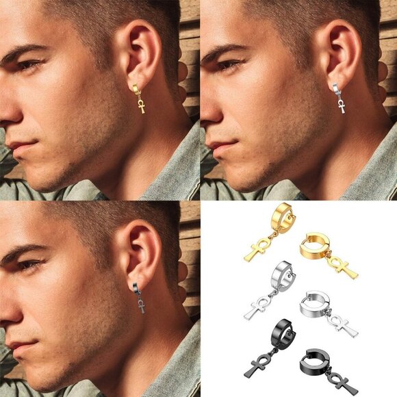 Charming Ankh Cross Dangle Earrings for Men & Women - Lightweight Modern Design - Picture 3 of 7